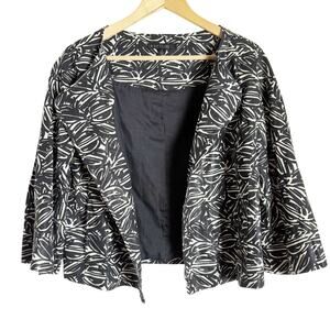 Lafayette 148 New York Black White Linen Printed 3/4 Sleeve Jacket Size 12